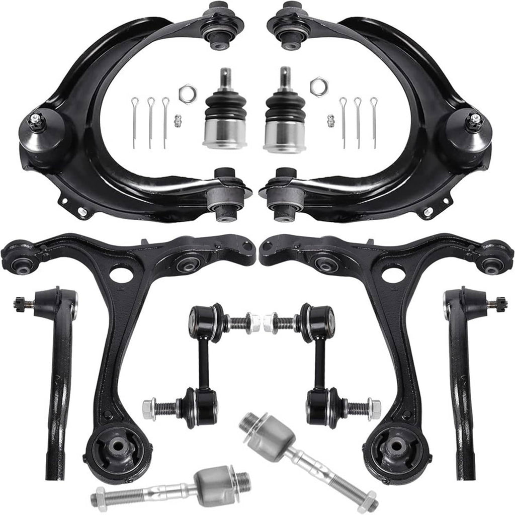 Suspension control arms kit with upper and lower arms, bushings, and ball joints