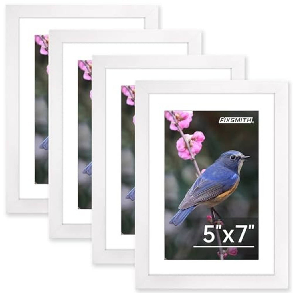 White 5x7 photo frame set of four, front view with clear plexiglass
