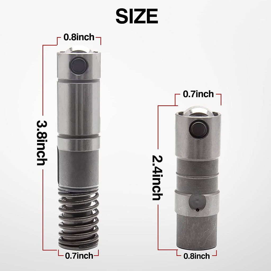 Pair of steel hydraulic valve lifters with black coil springs and hex top