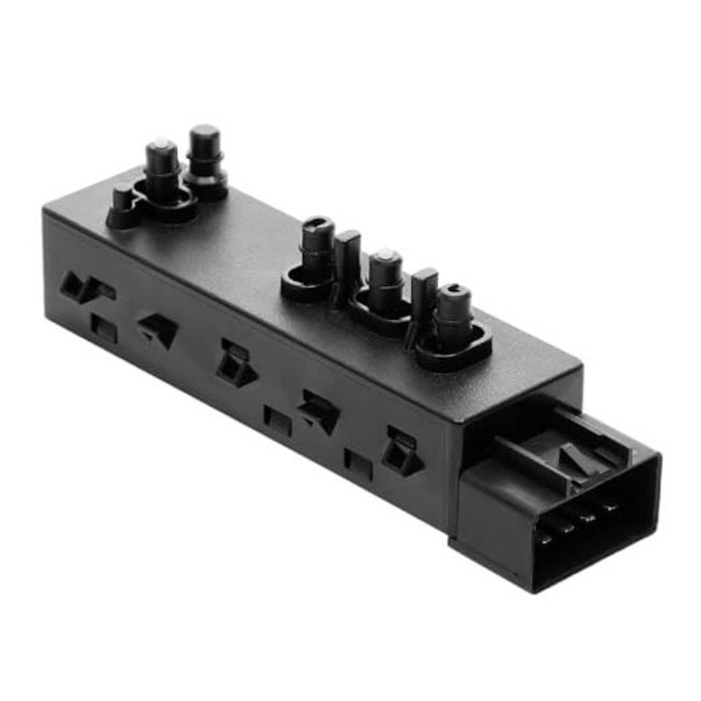 Power seat control switch module with multi-pin connector and button posts