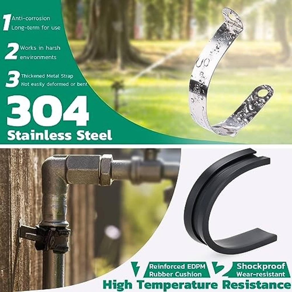 Black rubber-coated stainless steel cable clamp for high-temperature, shock-resistant use