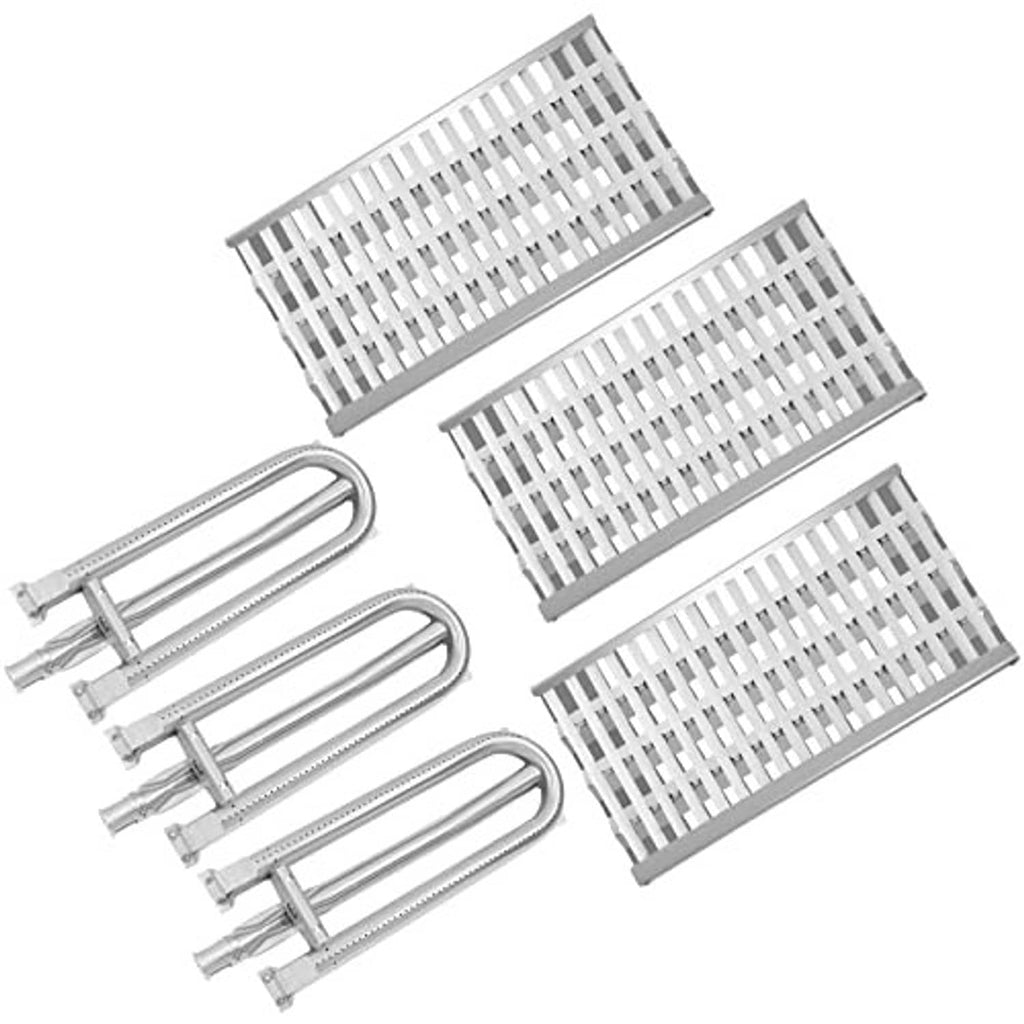 Stainless steel heat shield grate panels with U-shaped clips for grill burners
