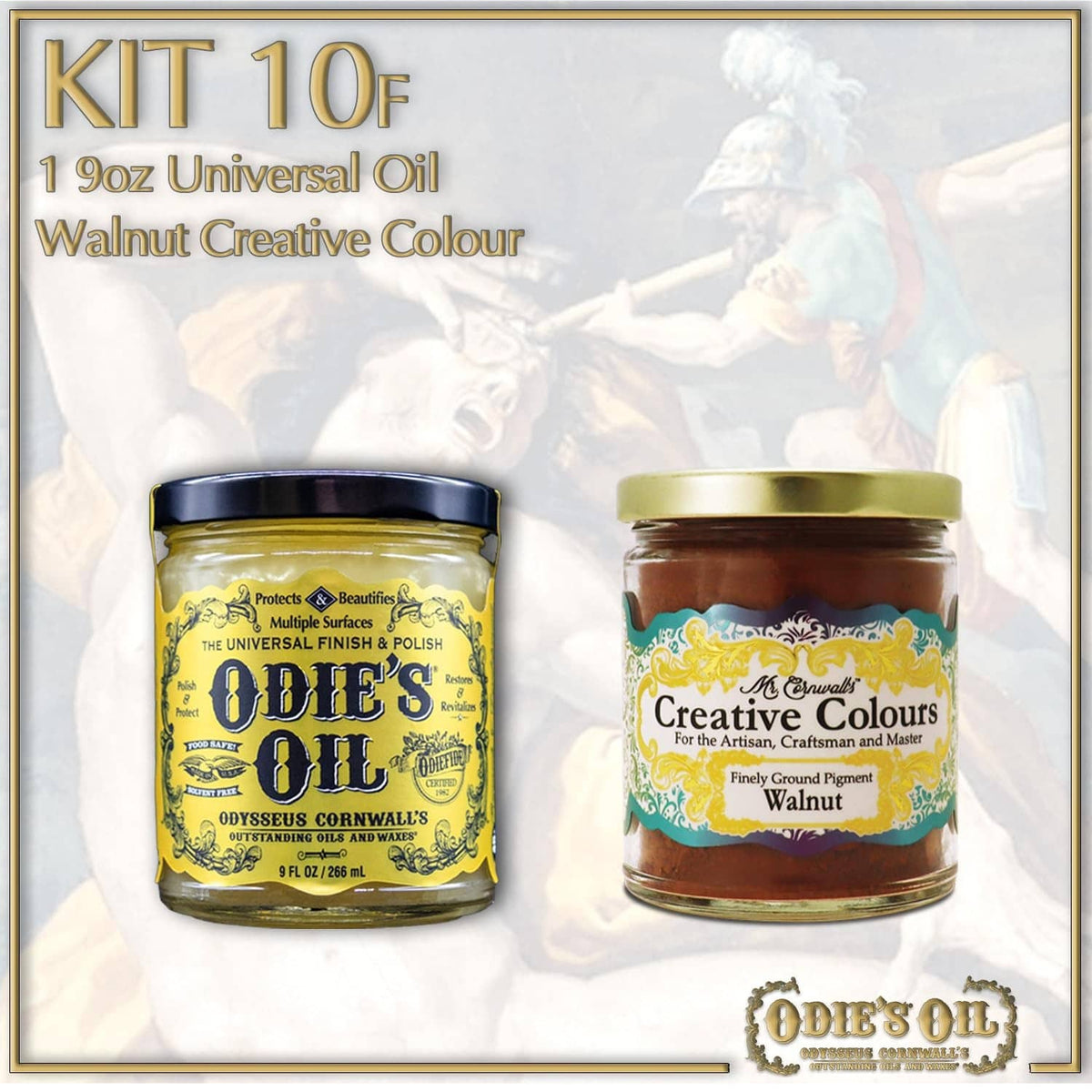 Odie's Oil walnut creative colour pigment kit, two jars on a boxed display