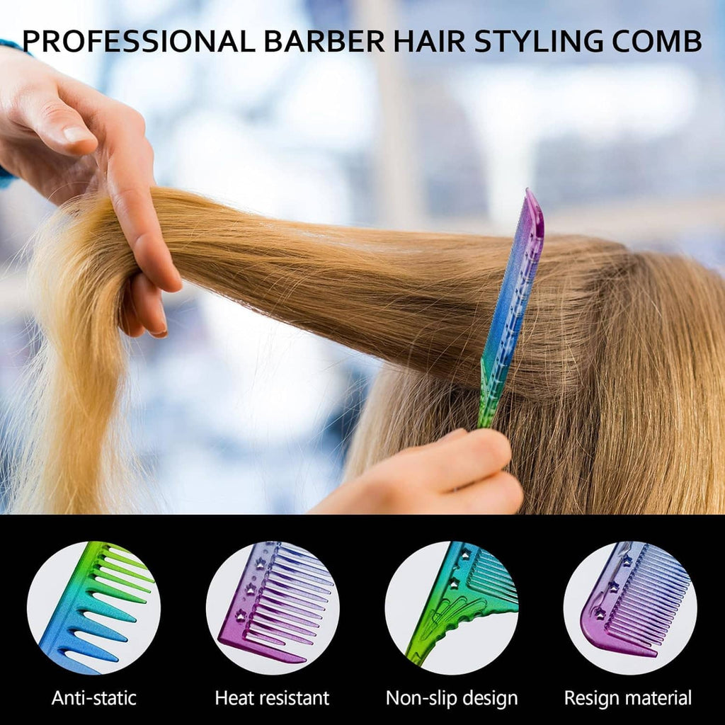 Rainbow fine-tooth rat tail hair comb, multicolor handle and closely spaced teeth