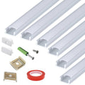 White U-channel LED strip diffuser set with end caps, screws, and mounting clips