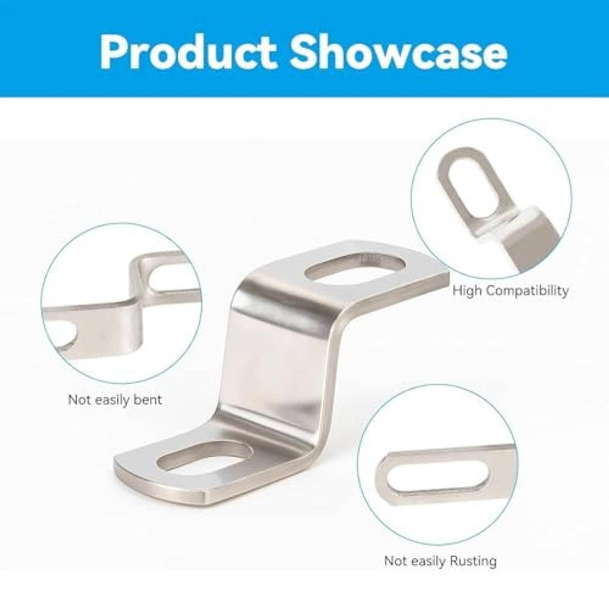 Silver Z-shaped motorcycle muffler mounting clamp bracket, stainless steel