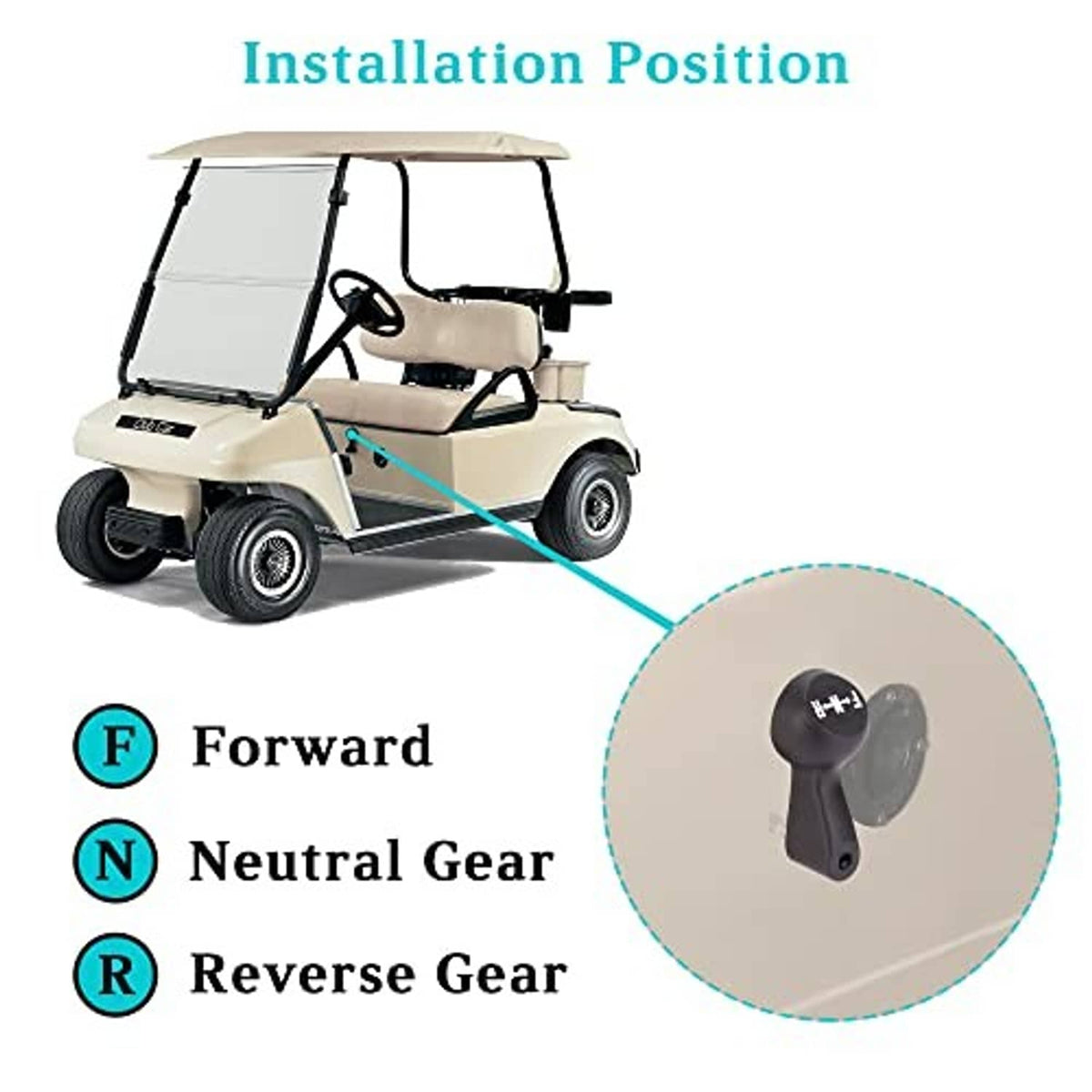 Golf cart installation diagram showing F-N-R shifter handle