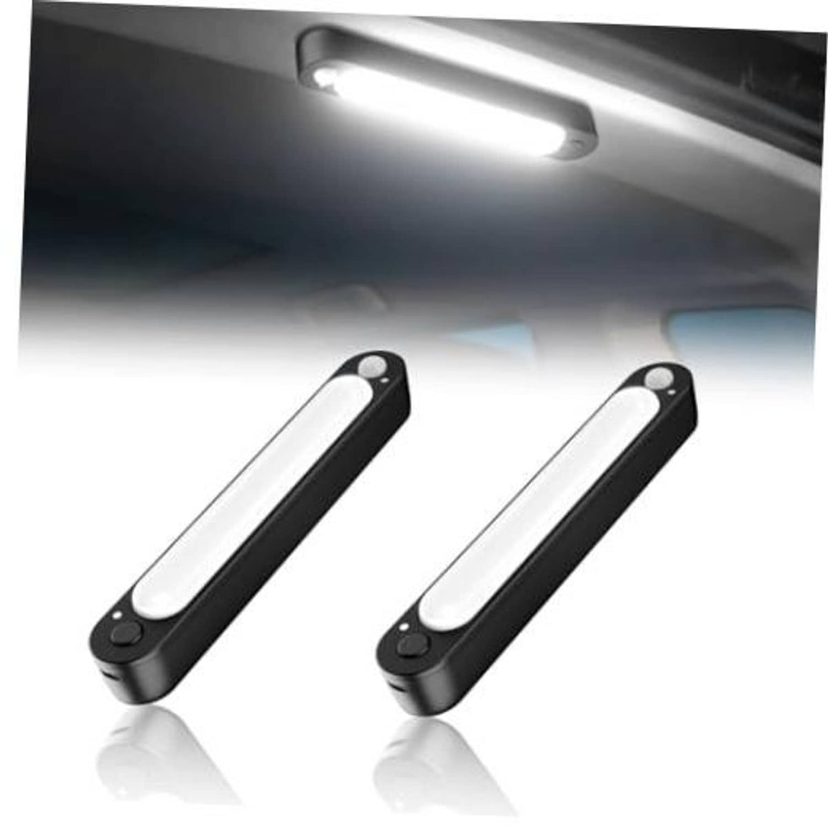 Wireless trunk interior light bar, two-pack, black housing with bright white LED strip