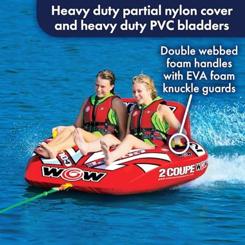 Wow Coupe 2-person inflatable boat towable tube with double foam handles and EVA grips