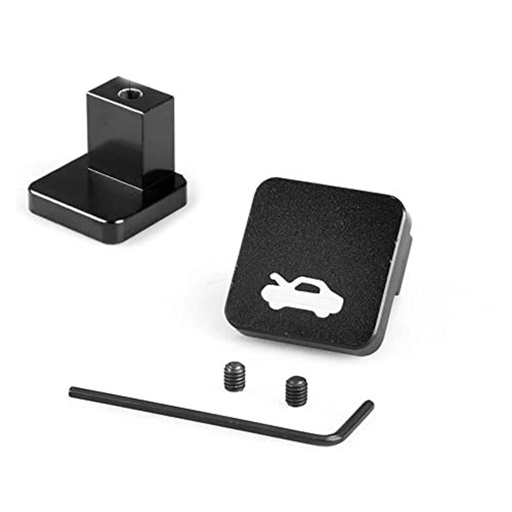 Car hood release latch handle repair kit with black latch cover, base block, screws, Allen key.