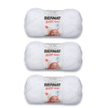 White Bernat Softee Baby yarn 3-pack, three bundled acrylic yarn balls with labels