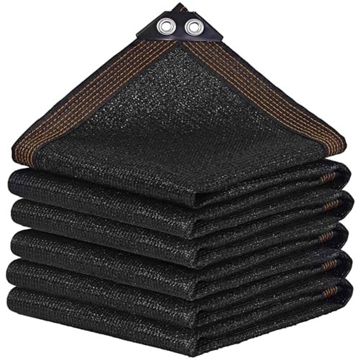 Black shade cloth mesh tarp, neatly folded with corner grommet attachment