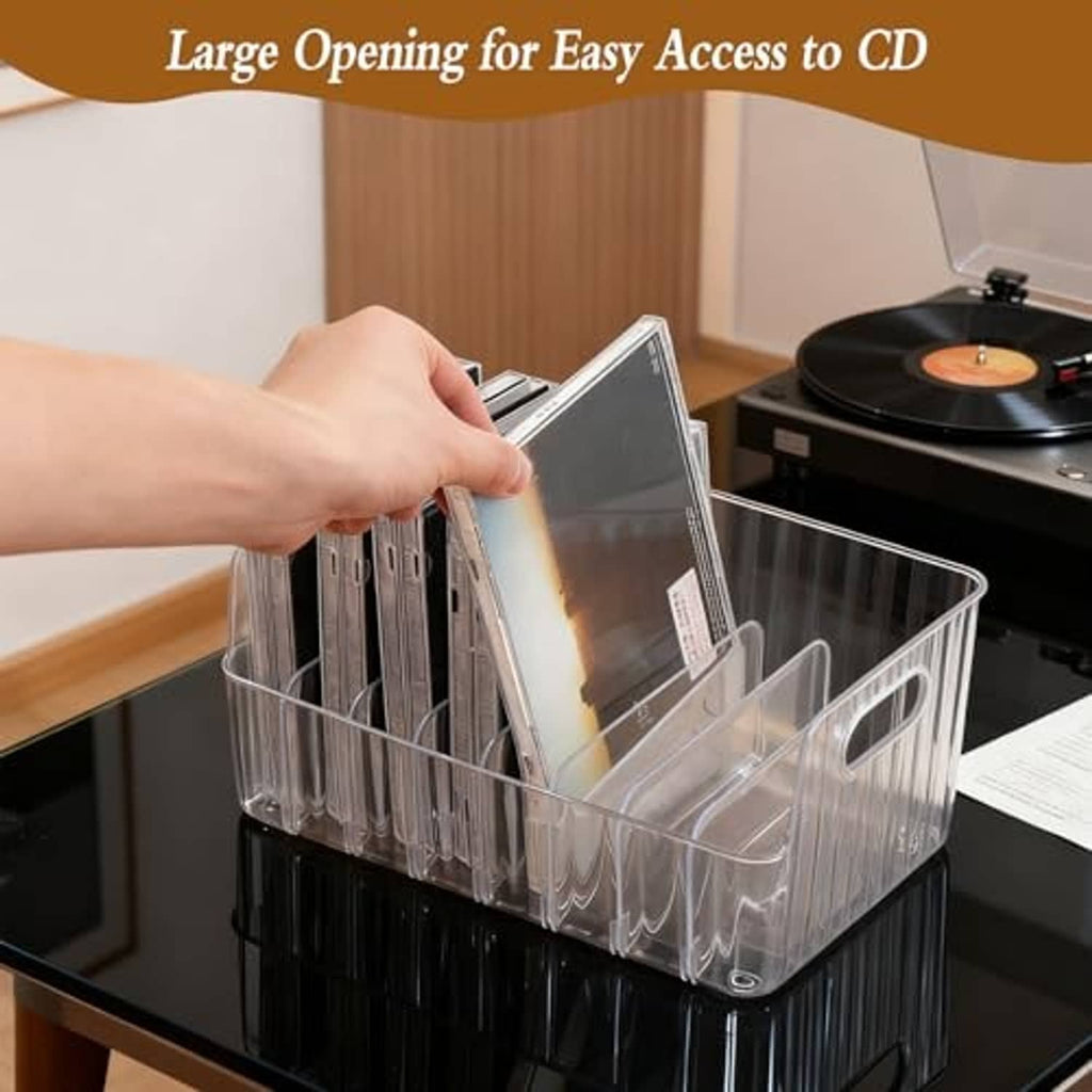 Clear acrylic CD holder rack with wide opening for easy CD access, 3-pack