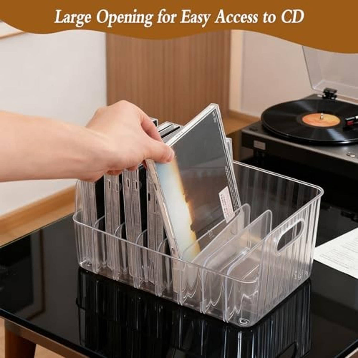 Clear acrylic CD holder rack with wide opening for easy CD access, 3-pack