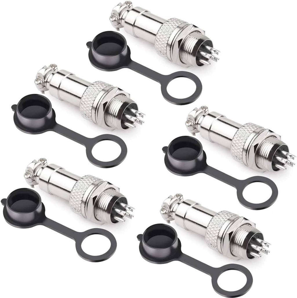 Metal circular male connector adapters with black mounting rings and silver threaded metal housing