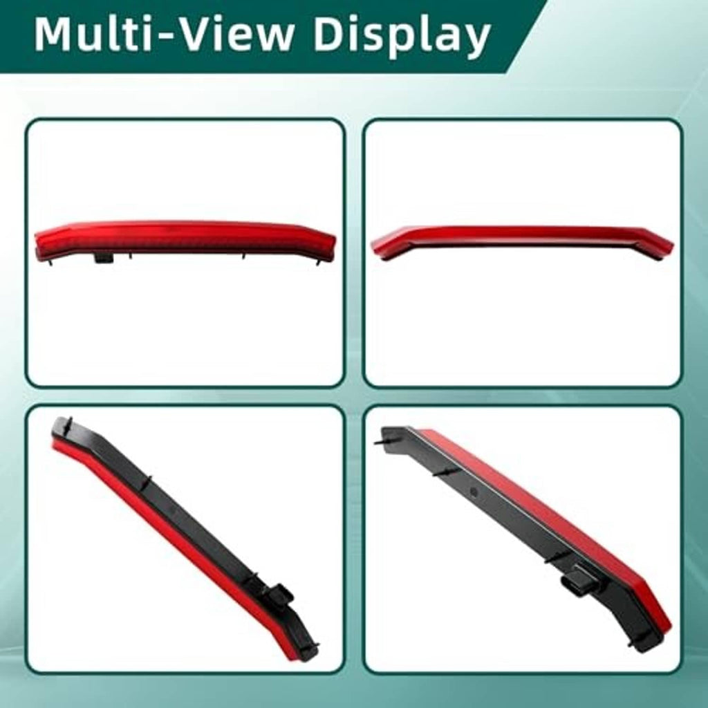 Red LED tail brake light bar with black mounts, multi-view display