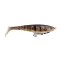 Soft plastic swimbait lure with perch-scale pattern and silver hardware, 8 in style
