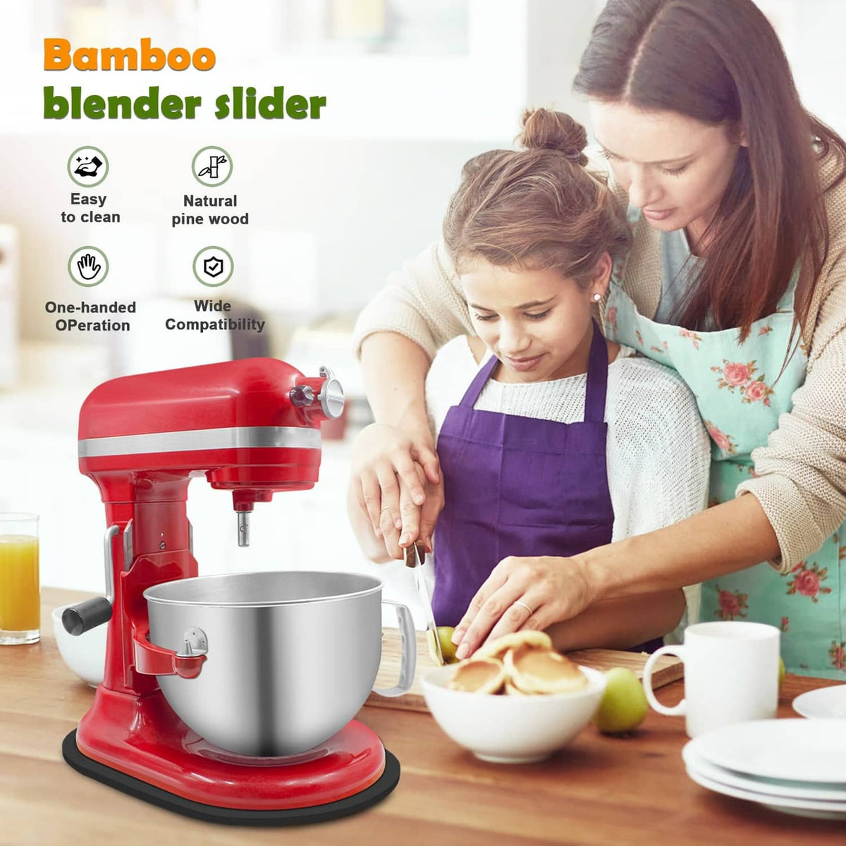 Black oval bamboo mixer slider pad for one-handed kitchen mixer movement