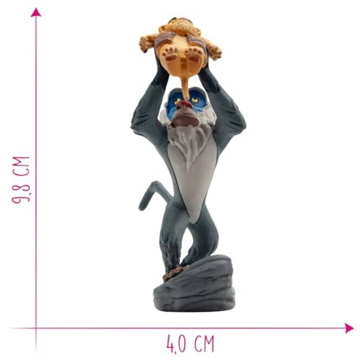Standing Rafiki toy figure with Simba on shoulder, painted gray and orange tones