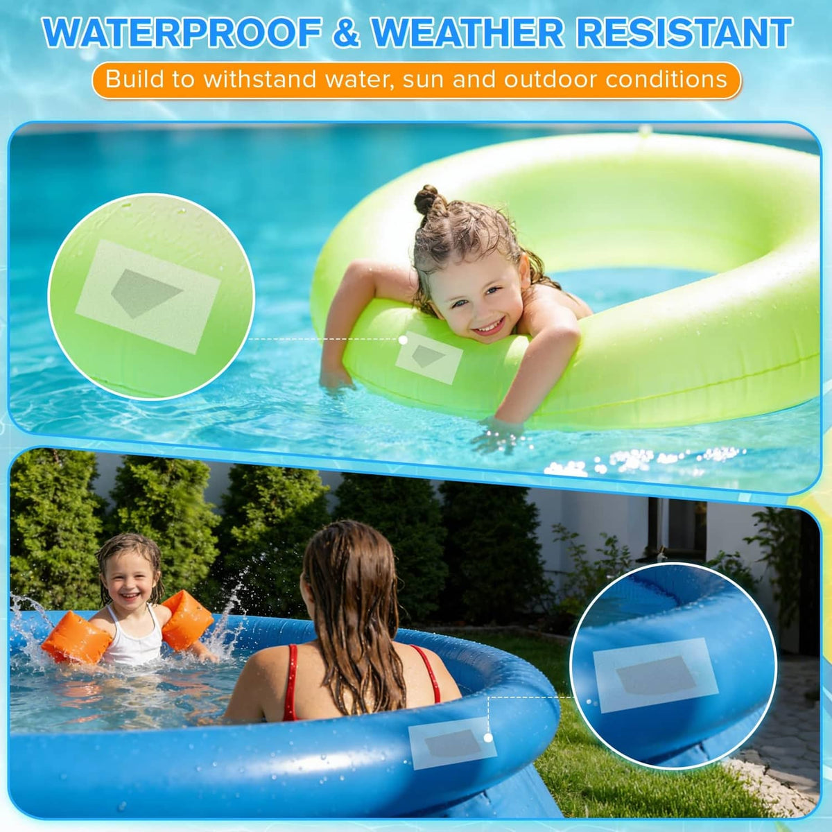 Waterproof repair tape for outdoor use on inflatable pool and water toys