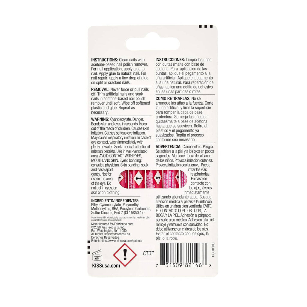 Pink gel nail glue package back with ingredient and warning text
