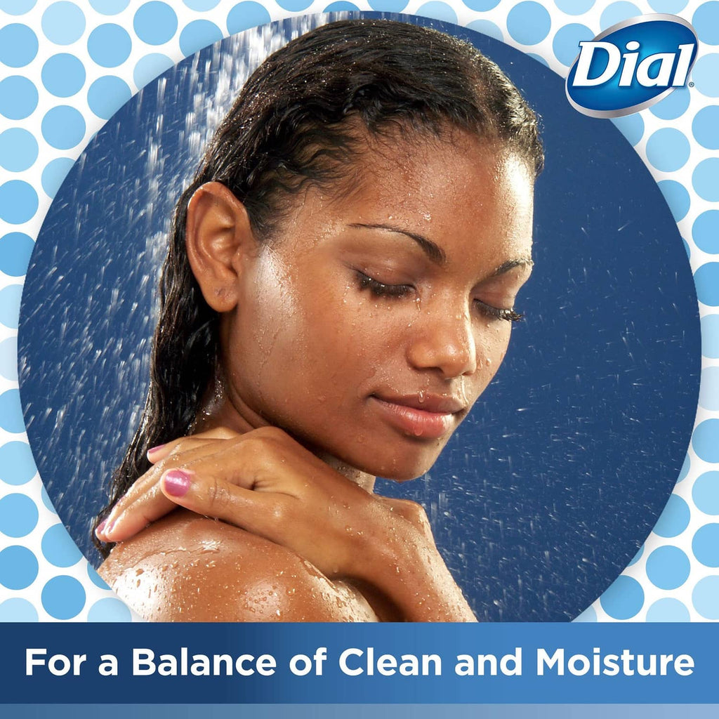 Dial antibacterial bar soap, woman rinsing off shower foam