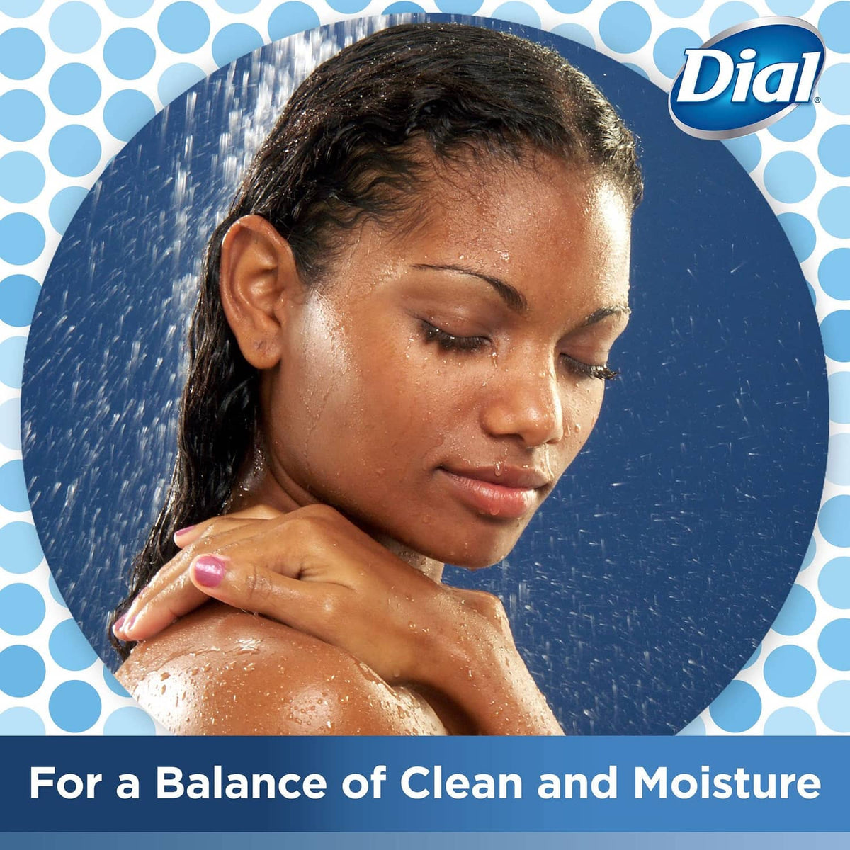 Dial antibacterial bar soap, woman rinsing off shower foam