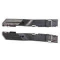 Pair of dark plastic front bumper brackets with mounting tabs and clips