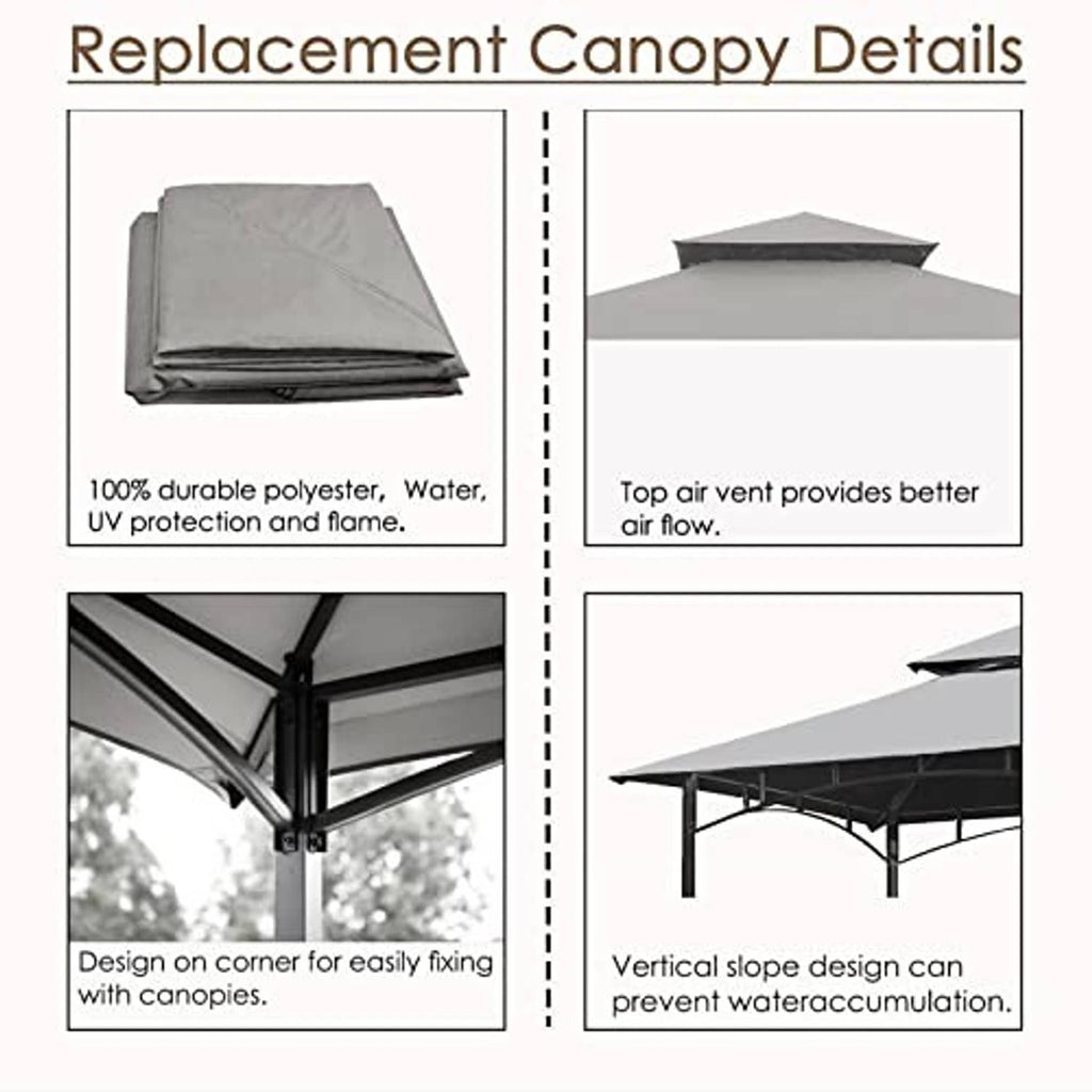 Gray replacement canopy roof fabric with vented top design for grill gazebo