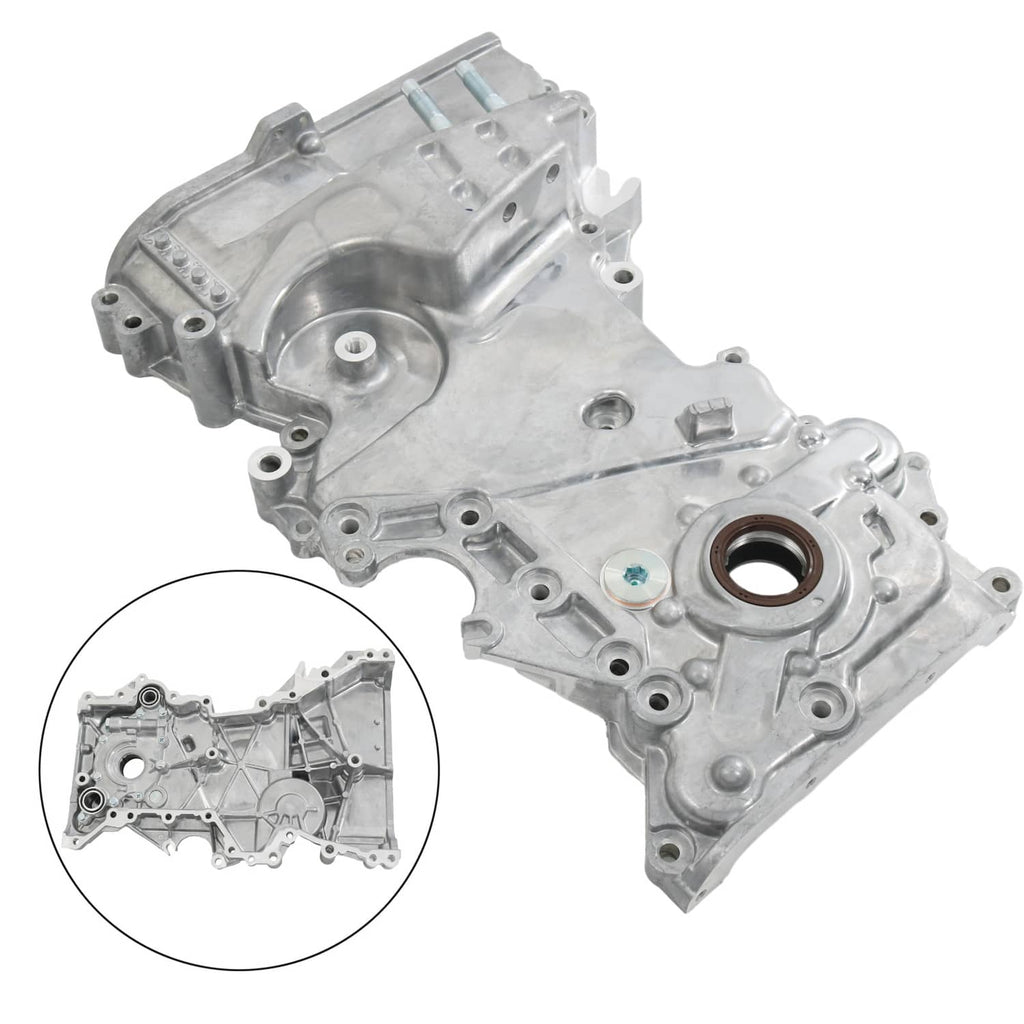 Timing cover oil pump housing with circular oil seal opening and mounting bolt holes