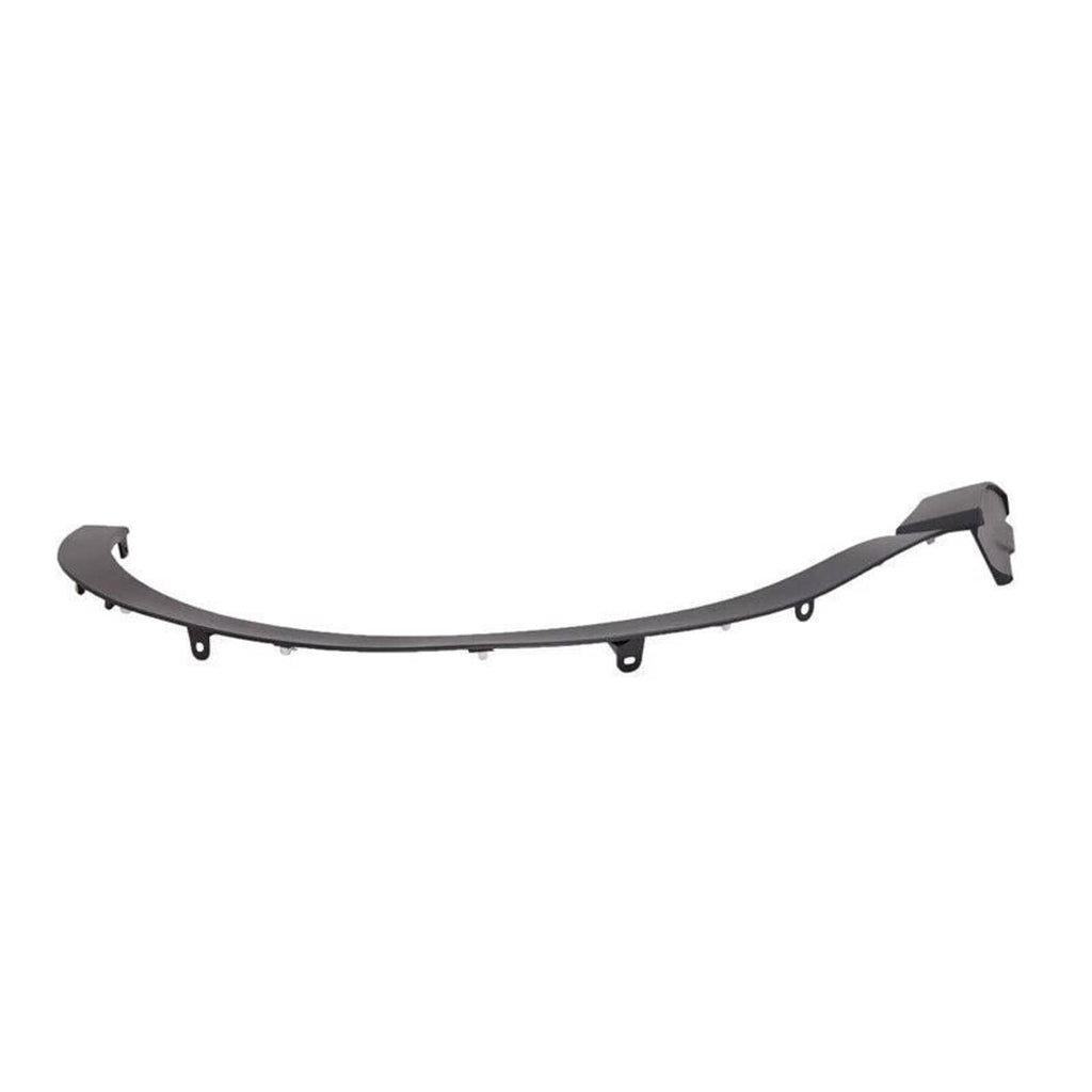 Black front fender trim arch, dark plastic with mounting holes and side brackets