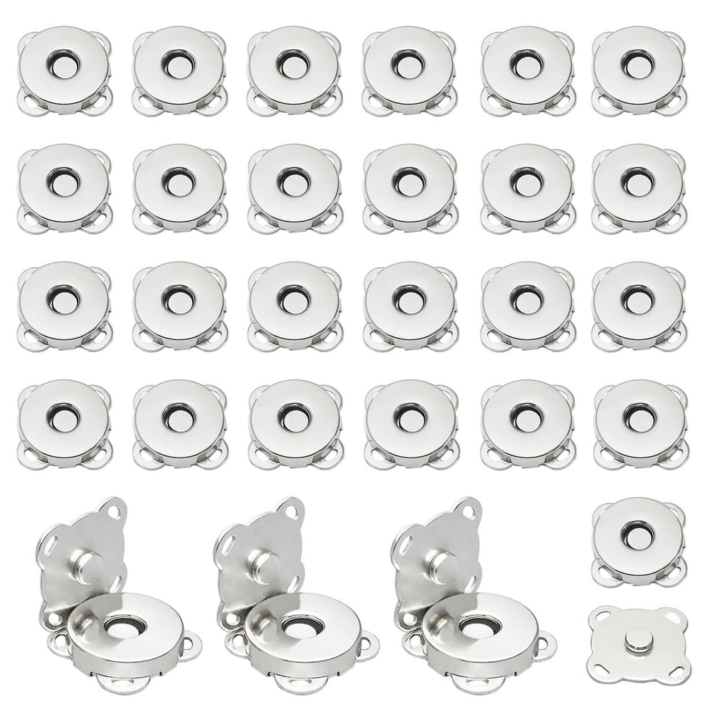 Silver magnetic snap button set, round metal discs with tabs (30-pack)