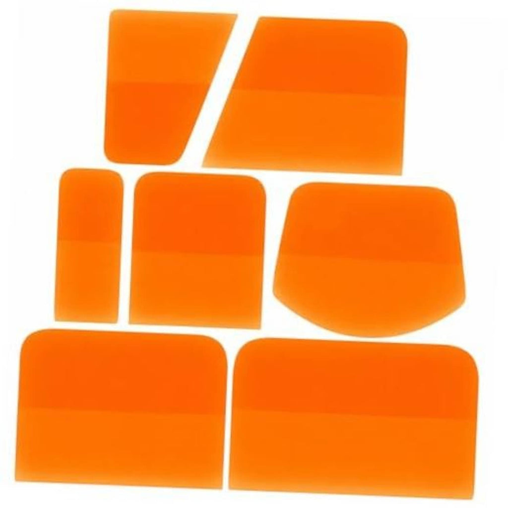 Orange rubber squeegee set with multiple soft TPU pad shapes