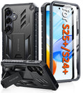 Rugged black Galaxy S25+ phone case with kickstand and camera cutouts