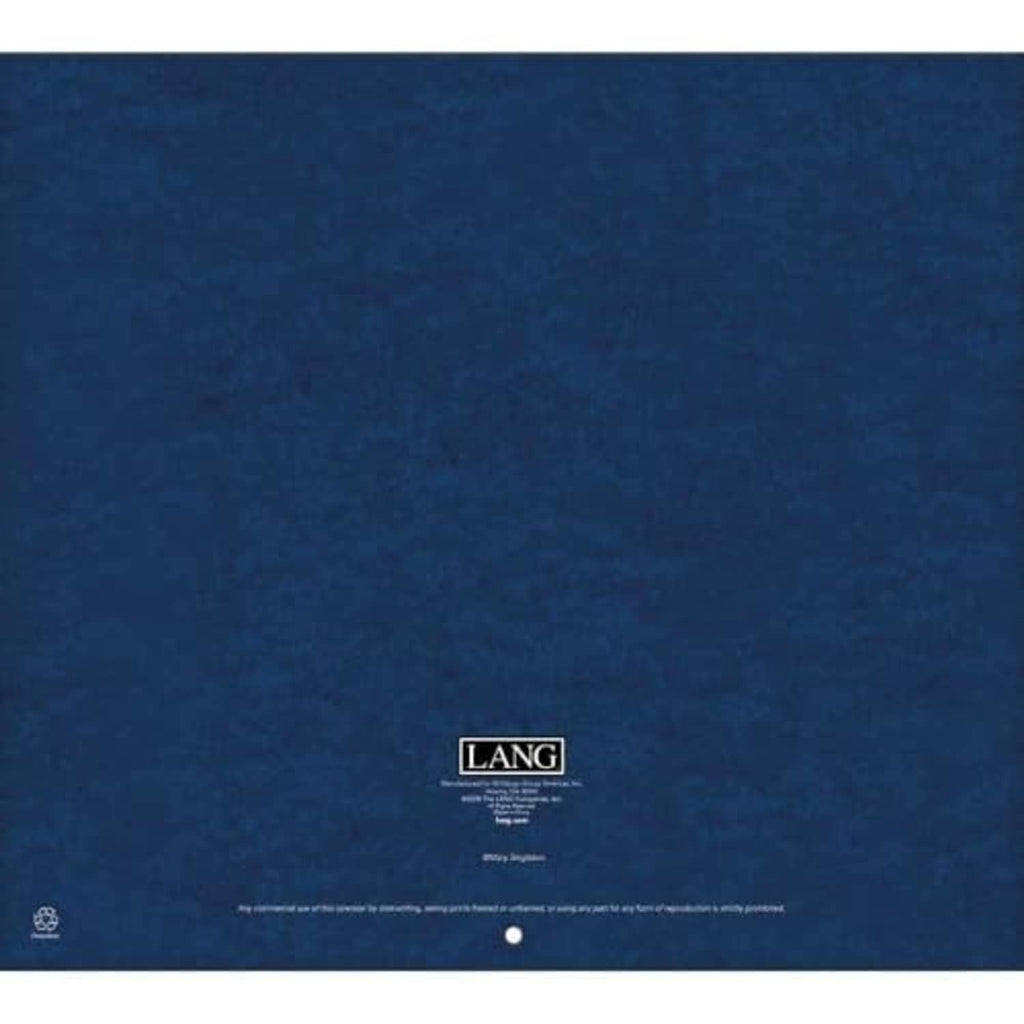 LANG Folk Art 2027 wall calendar back panel in dark blue with small logo text