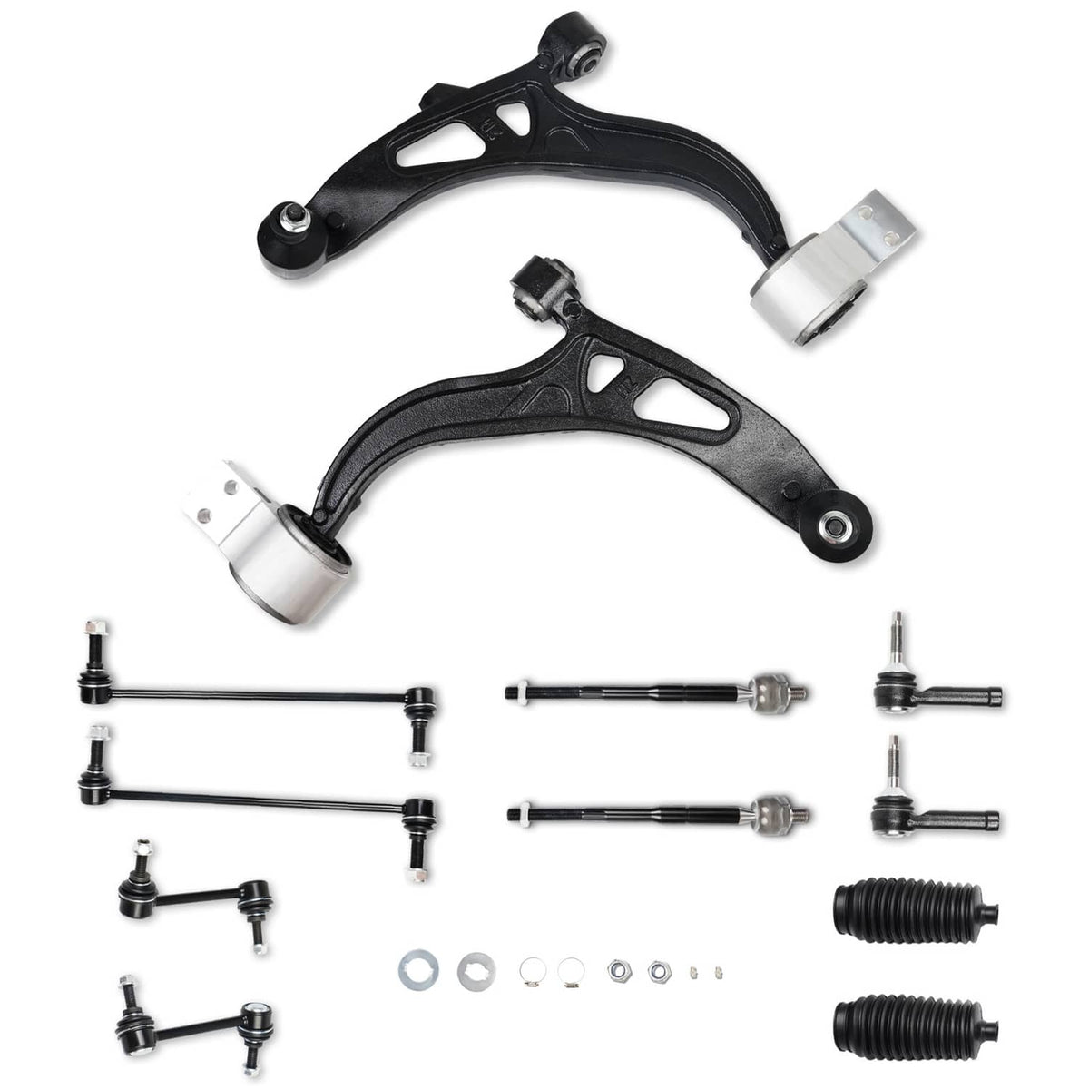 Front suspension control arm and tie rod end ball joint kit, assorted metal parts