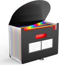 Black accordion file folder with open multicolor pockets and red heart detail