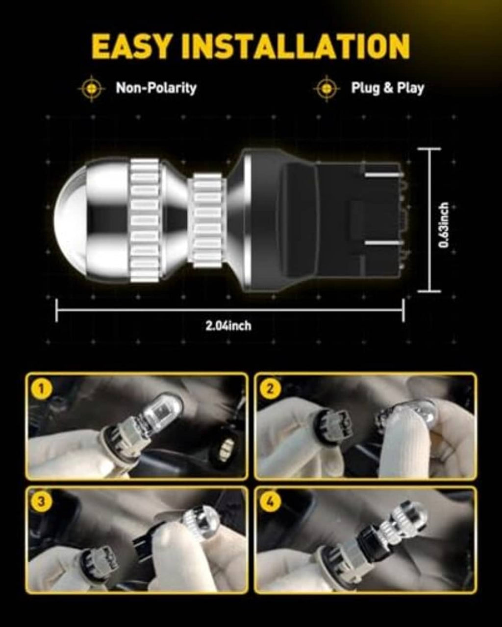 LED strobe brake light bulb with plug-and-play connector and metallic lens