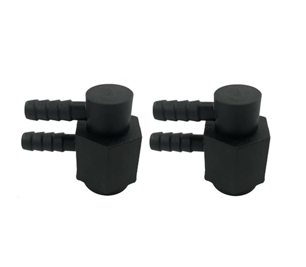 Black heater nozzle adapter with two barbed hose connectors, replacement part