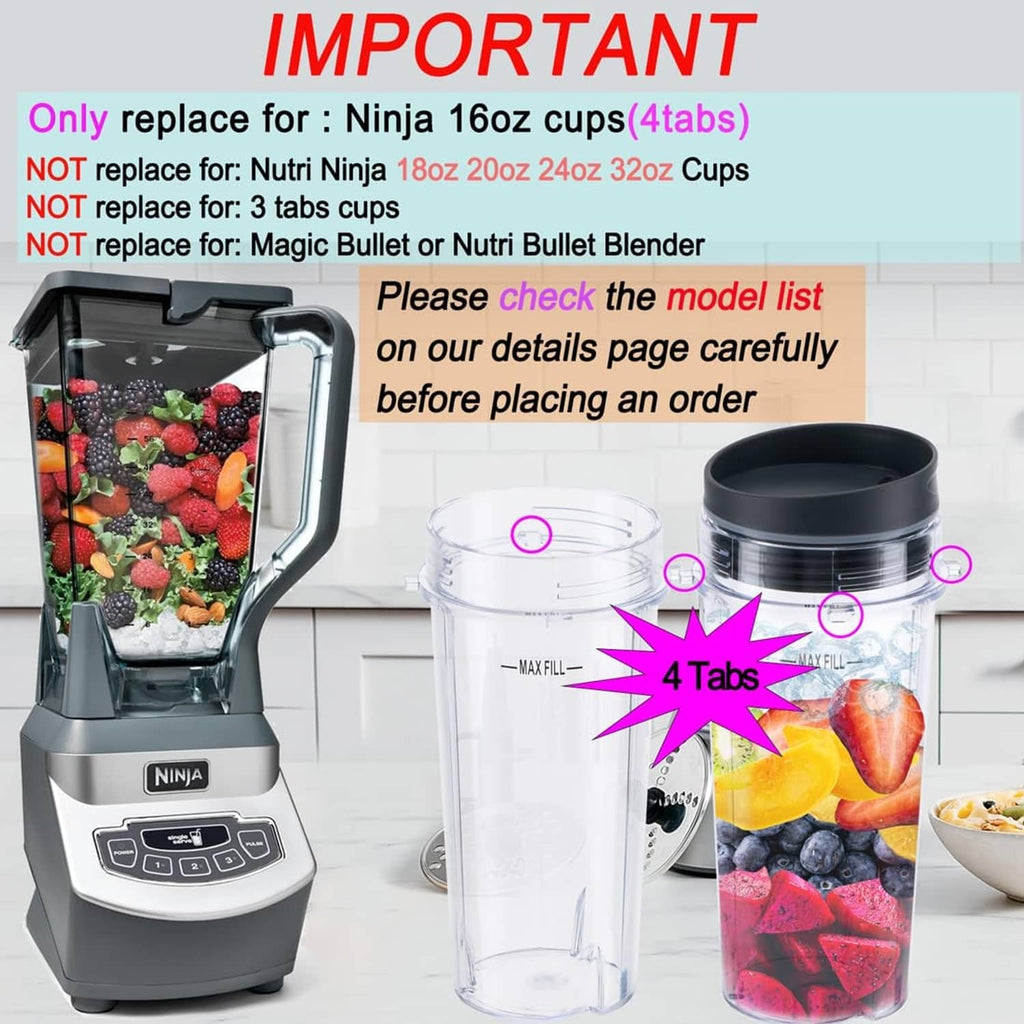 Clear single-serve blender cup with black lid, filled with fruit, MAX FILL line.
