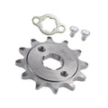 Silver 12-tooth motorcycle front sprocket set with mounting plate and screws