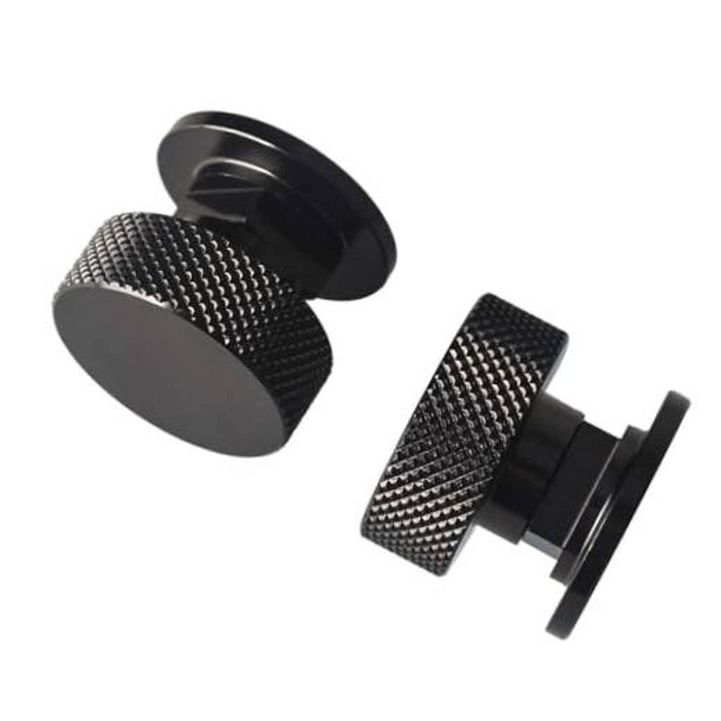 Black knurled welding helmet fastener set, round cap and threaded base