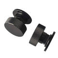 Black knurled welding helmet fastener set, round cap and threaded base