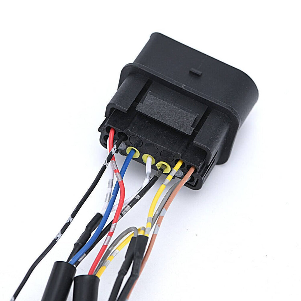 Projector headlight conversion wiring module with exposed multi-color wire terminals