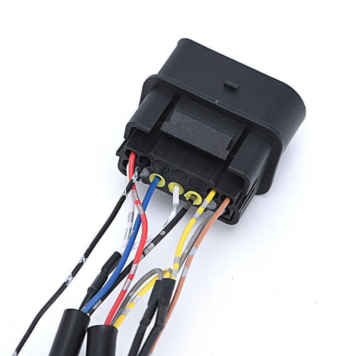 Projector headlight conversion wiring module with exposed multi-color wire terminals