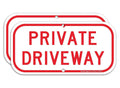 Set of two Private Driveway signs, white with red border and lettering, aluminum