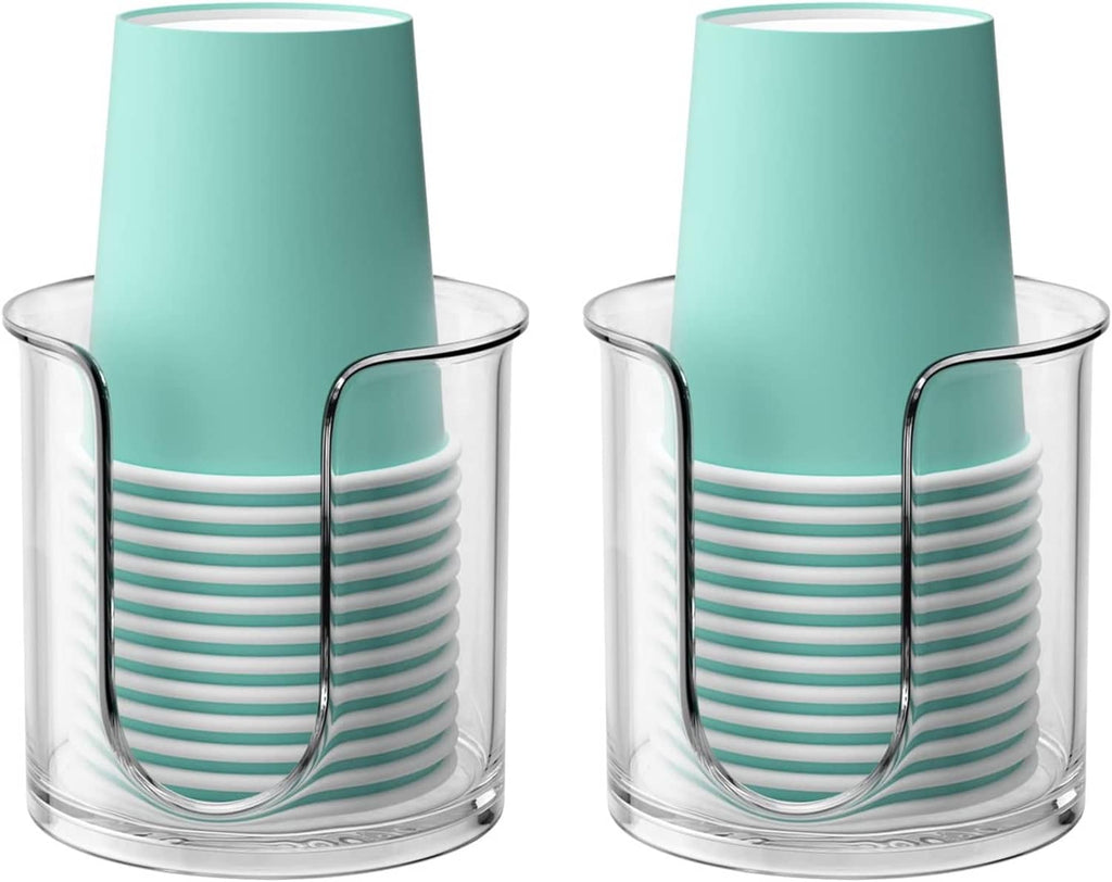 Compact paper cup dispenser with mint holder and clear base, holds disposable cups