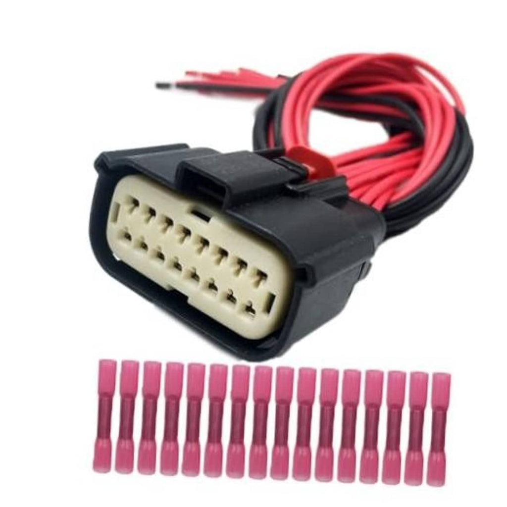 LIZAPUS headlight connector harness with black plug and red/black wiring, 16-pin style