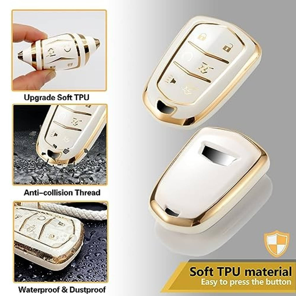 White soft TPU key fob cover with gold edge, front and back shown