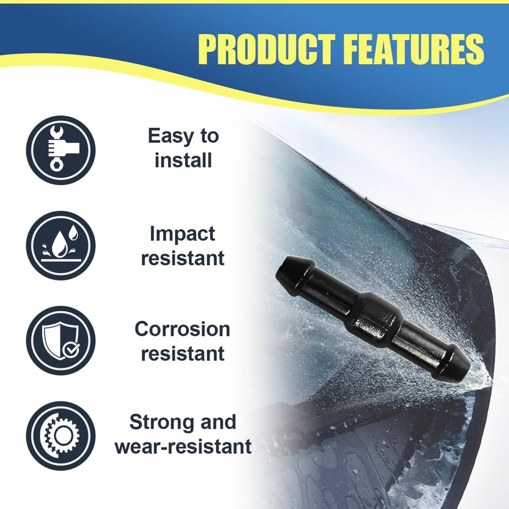 Black 2-way I-type windshield washer hose connector in close view